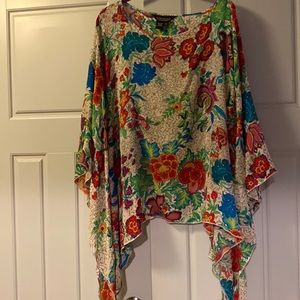 J. Peterman Floral Multicolor Butterfly Sleeve Blouse